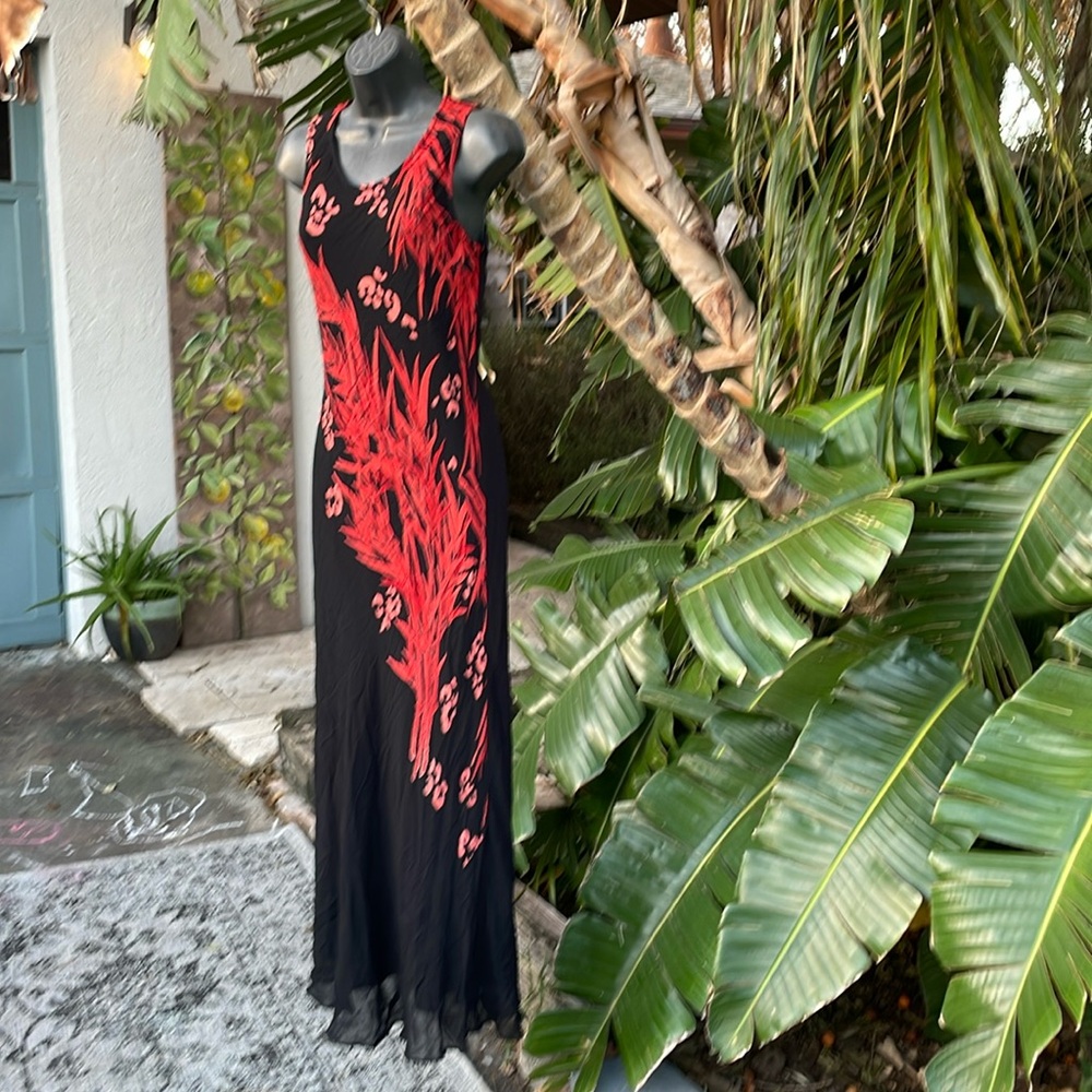 American angel bias cut, dark floral column dress